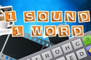 Teksti 1 Sound 1 Word me shkronja portokalli dhe një tastierë gri në sfond