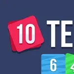 Shifra 10 në një sfond katror të kuq me tekstin TEN pranë saj, dhe numrat 6, 4, 2 të paraqitur mbi kartat shumëngjyrëshe në këndin e poshtëm