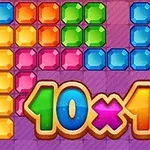 Blloqe me ngjyra të ndritshme në formacione të ndryshme mbi një sfond vjollcë, me tekstin “10x10” në qendër