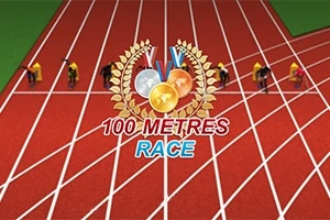 Gara e 100 metrave me atletë të rreshtuar në pistën e kuqe të vrapimit me medalje dhe kurora në qendër