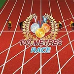 Gara e 100 metrave me atletë të rreshtuar në pistën e kuqe të vrapimit me medalje dhe kurora në qendër