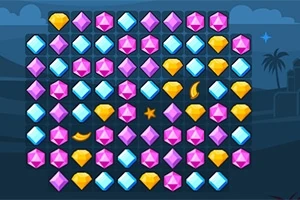 Diamante me ngjyra të ndryshme janë të renditura në një rrjet në sfondin e një peizazhi të natës