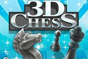 Figura shfaq një kalë shahu, një peshkop dhe një mbret, me shkronjat 3D Chess në sfond blu me yje vezullues