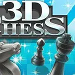 Figura shfaq një kalë shahu, një peshkop dhe një mbret, me shkronjat 3D Chess në sfond blu me yje vezullues