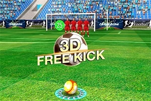 Një lojtar qëndron gati për të gjuajtur një penallti në një fushë futbolli, ndërsa një top dhe mbishkrimi 3D Free Kick janë të dukshme në pjesën e përparme