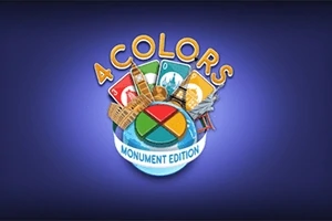 Logo me tekstin 4 Colors Monument Edition dhe grafika që përfshin karta dhe monumente ikonike