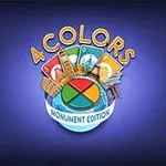 Logo me tekstin 4 Colors Monument Edition dhe grafika që përfshin karta dhe monumente ikonike