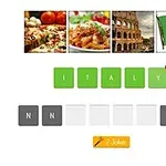 Katër imazhe përfaqësojnë një pjatë pice, makarona, Koloseumin dhe flamurin italian, me fjalën ITALY të shkruar poshtë