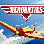 Aeroplanë i verdhë dhe i kuq në fluturim me një qiell me re dhe një tekst AEROBATICS në krye