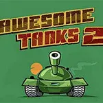 Një tank jeshil i stilizuar mbi një sfond të gjelbër me tekstin Awesome Tanks 2 sipër