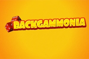 Dy zare të kuqe dhe titulli Backgammonia në një sfond portokalli