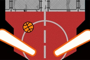 Fusha me ngjyrë të kuqe dhe një top basketbolli, me dy qëllime të bardha me skaje portokalli në formë flipper-i