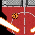 Fusha me ngjyrë të kuqe dhe një top basketbolli, me dy qëllime të bardha me skaje portokalli në formë flipper-i