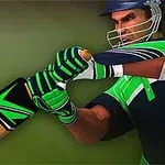 Një sportist me helmetë dhe doreza, godet një top me një shkop bejsbolli të dekoruar me ngjyra të gjelbra dhe të zeza