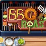 Grilë me shishqebap të ndryshëm dhe shtiza gatimi me tekstin BBQ ROAST