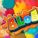 Gjithëpërfshirje e fjalës BLOBS me shkronja shumëngjyrëshe në sfond të larmishëm ngjyrash me pika boje