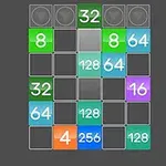 Një rrjetë katrore me numra shumëngjyrësh si 8, 16, 32, 64, 128, dhe 256 në kuti me sfond gri