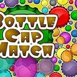 Kapakë shishesh shumëngjyrëshe të vendosura në një sfond me tekst Bottle Cap Match në qendër
