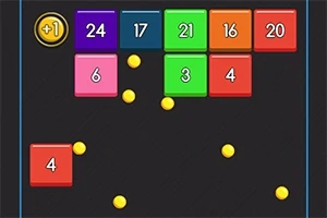 Blloqe me ngjyra dhe numra të ndryshëm të vendosura në një fushë të zezë me monedha të verdha rreth tyre
