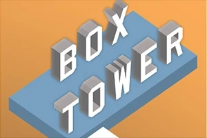 Shkronjat BOX TOWER të vendosura në një pllakë blu me sfond portokalli
