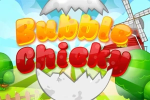 Dyshkronje të mëdha shumëngjyrëshe Bubble Chicky mbi një sfond me një fermë dhe mullinj ere