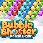 Një panda e vogël me një ombrellë të kuqe fluturon pranë një sfondi me topa shumëngjyrësh