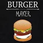 Hamburger me disa shtresa të përbërësve me tekstin Burger Maker sipër