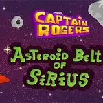 Një anije kozmike vizatimore fluturon në hapësirë të mbushur me asteroide, me titullin Captain Rogers: Asteroid Belt of Sirius në sfond