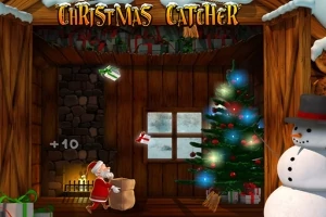 Brenda një kabine druri është një pemë krishtlindjeje e dekoruar, një oxhak i ndezur dhe një burrë i veshur si Santa Claus që mbledh dhurata, me një dordolec dëbore në plan të parë