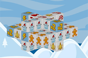 Kube me figura festive si njerëz dëbore, xhenxhefilë, rrufe dhe zile ndaj një sfondi blu me motive dimërore