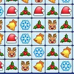 Ikona festive rreshtuar në rrjeta, përfshirë kapela të kuqe, borëkristale blu, zile të arta, dritaombrela, dhe fytyra drerësh