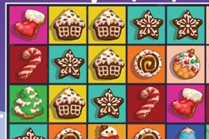 Pamje me biskota festive shumëngjyrëshe në forma të ndryshme si shtëpi, yje, bredha dhe karamele