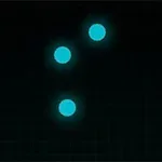 Tre pika blu të ndritshme të vendosura në diagonale mbi një sfond të zi me rrjetë të lehtë