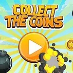 Monedha ari dhe bomba të zeza në një sfond me diell, me tekstin COLLECT THE COINS në qendër