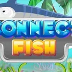 Një shpatë peshk dhe shkronjat me ngjyrë blu dhe portokalli Connect Fish mbi një sfond me bimësi ujore