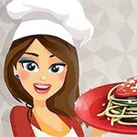 Gruaja me kapelë kuzhinieri buzëqesh dhe mban një pjatë me makarona dhe salcë në formë zemre