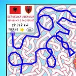 Hartë e Shqipërisë me një labirint të vijëzuar blu që lidh qytete të ndryshme