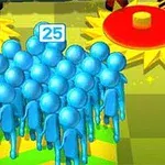 Një grup figurash blu me numrin 25 të shfaqur mbi ta në një mjedis ngjyrash të ndritshme