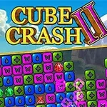 Titulli Cube Crash II mbi një sfond lojëra me kube shumëngjyrëshe dhe kristale në një peizazh jashtë
