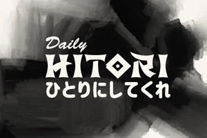 Teksti Daily Hitori me shkronja të mëdha dhe një sfond abstrakt në ngjyra të zeza dhe të bardha