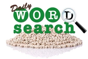 Shumë kuba të vegjël me shkronja dhe një lupë mbi tekstin Daily Word Search