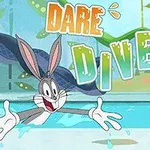 Një lepur cartoon me veshë të gjatë del nga uji me një shprehje të habitur, ndërsa rreth tij ndodhet teksti DARE DIVER