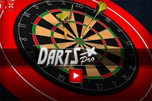 Shenjë dartësh me tre shigjeta të verdha të ngulura dhe logon Darts Pro