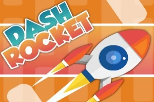 Një raketë me dizajn stilizuar lëviz diagonalisht në një sfond portokalli, me tekstin Dash Rocket në pjesën e sipërme majtas