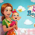 Një grua që mban në krahë një foshnjë të buzëqeshur, me sfond të kaltër me re dhe dele të bardha