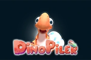 Një dinozaur i vogël portokalli me një vezë në sfond të errët dhe mbishkrimin DinoPiler