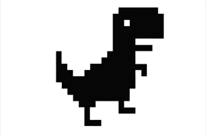 Dinozaur pixel-art i thjeshtë në një sfond të bardhë