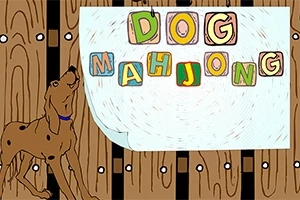 Qeni goditës shikon drejt një ekrani të drunjtë me shkronja shumëngjyrëshe që formojnë fjalët DOG MAHJONG