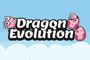 Logo me sfond blu, tekst i madh Dragon Evolution dhe figura të vogla të dragonjve me vezë