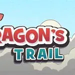Një dragua i vogël në krye të një kulle me një sfond qielli dhe re, përmbi tekstin “Dragons Trail”